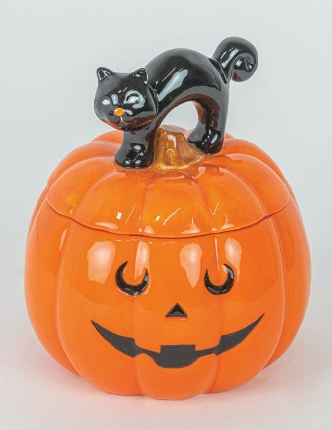 HALLOWEEN PUMPKIN CAT COOKIE JAR