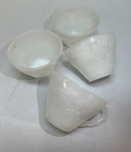Set Of 4 Milkglass Teacups