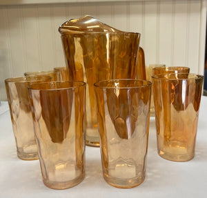 Amber Pitcher And 8 Glasses