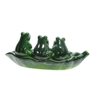 Bird Feeder - Green Ceramic Figurines on Leaf Base, 12 in.