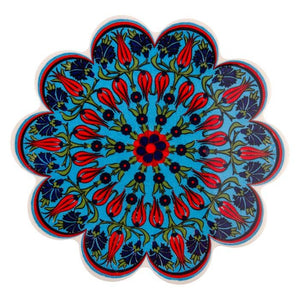 Tulips on Turquaz Large Vintage Ceramic Tile Trivet