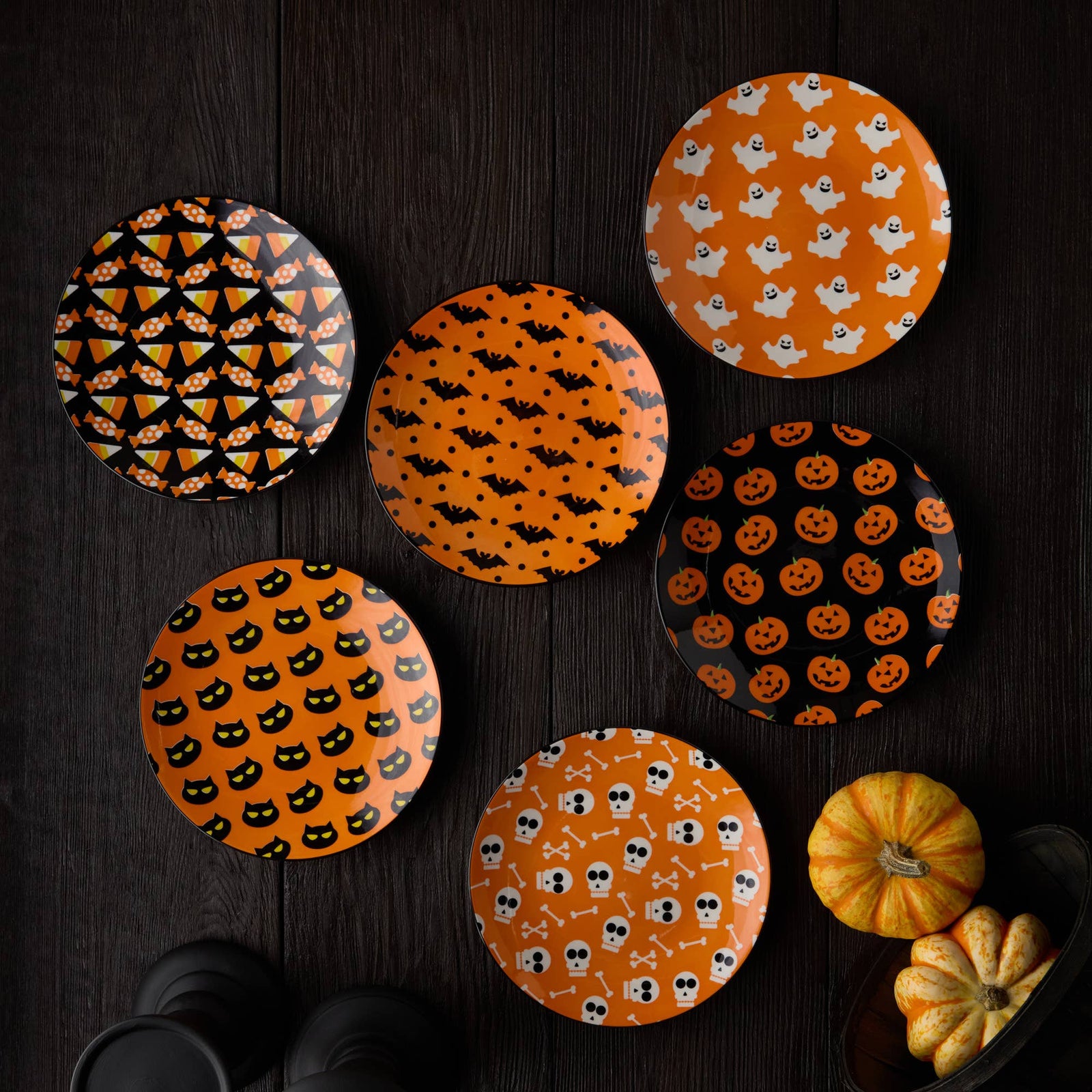 Halloween Pad Print Salad Plate 8.5in 6 asst