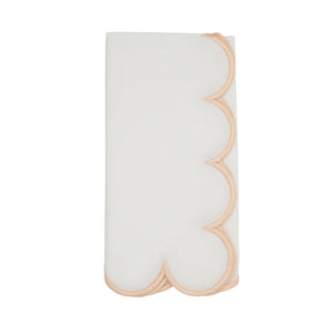 Cotton Scalloped Dinner Napkin: White/Rust / 20"