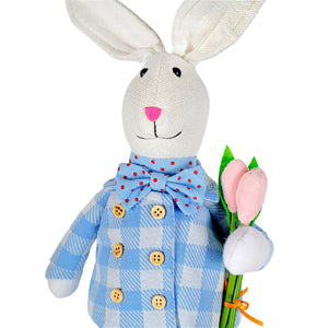 18.9" Boy Rabbit with Tulip Fabric Easter Decoration