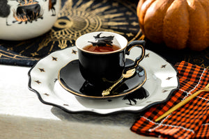 Flying Witch Black Gold 8.5oz Tea Cup and Saucer