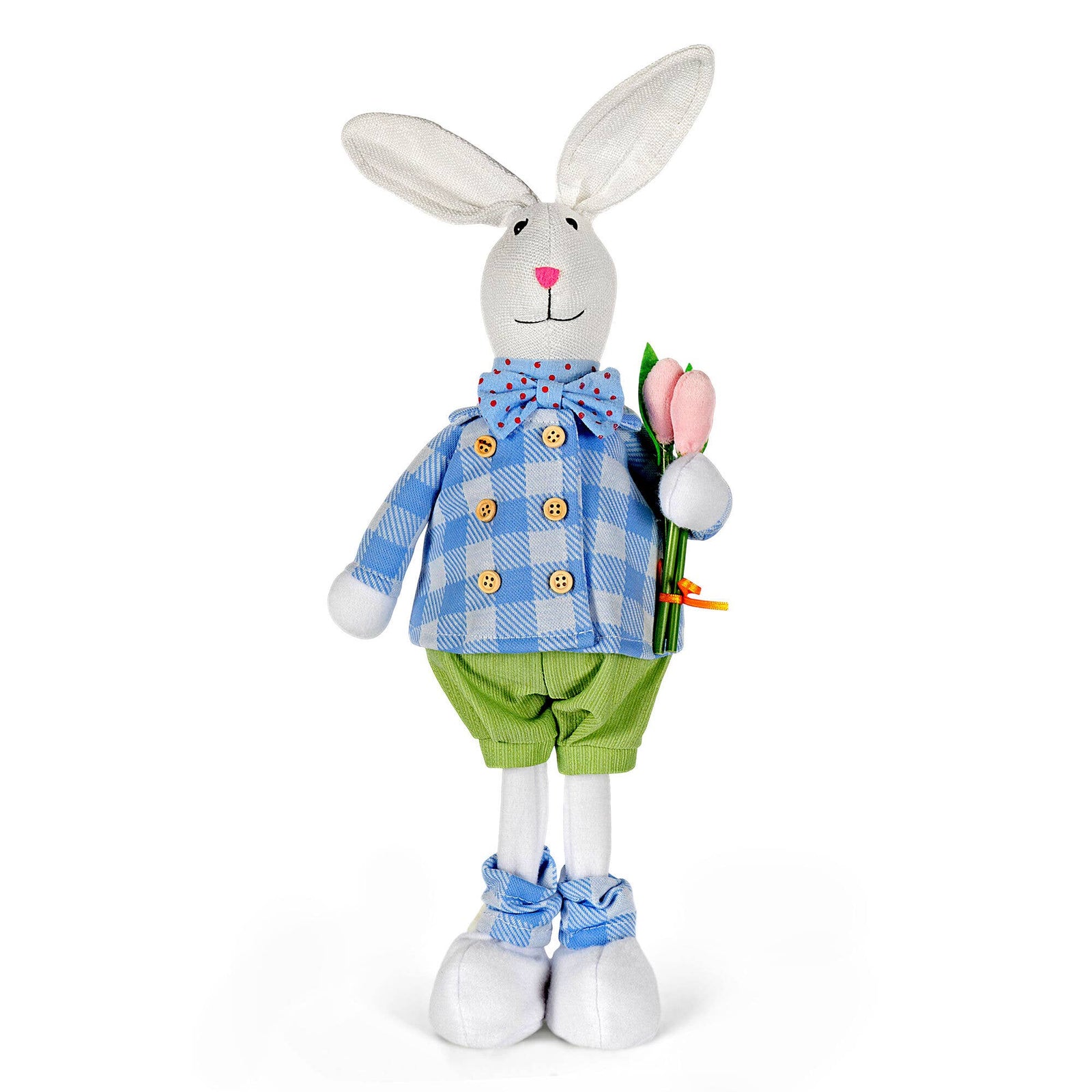 18.9" Boy Rabbit with Tulip Fabric Easter Decoration
