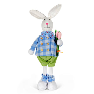18.9" Boy Rabbit with Tulip Fabric Easter Decoration