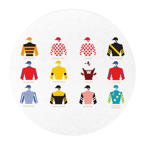 GB8581-Jockey Silks Triple Crown Glass Cutting Board: Small Rectangular 8" by 11"