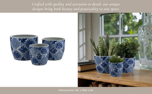 Planters Set of 3 - Blue Ceramic Vintage Style, 6/8/10 in.