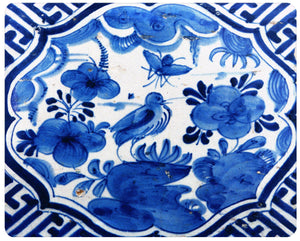 GB501-Blue Delft Tile Glass Cutting Board: Small Rectangular 8" by 11"