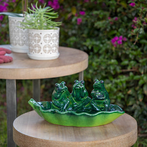 Bird Feeder - Green Ceramic Figurines on Leaf Base, 12 in.