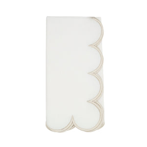 Cotton Scalloped Dinner Napkin: White/Rust / 20"