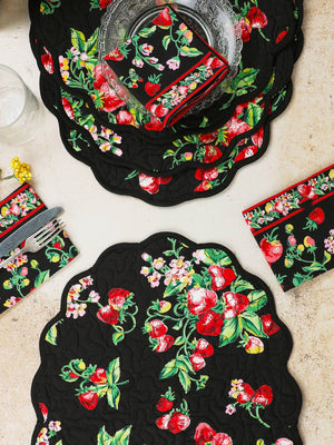 Strawberry Quilted Placemat Set of 4 - Black