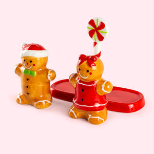 Gift Boxed Gingerbread Figurine Salt and Pepper Shaker Set
