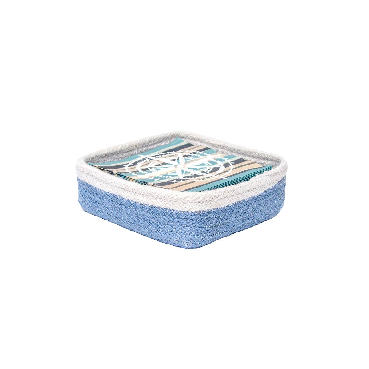 6.75" Sky Blue Jute Cocktail Napkin Caddy