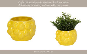 Planter Pot - Yellow Ceramic Solid Lemons Flower, 7 in.
