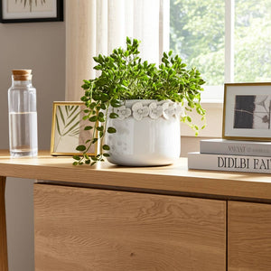 Ceramic Round Floral Applique Planter - White, 6 in.