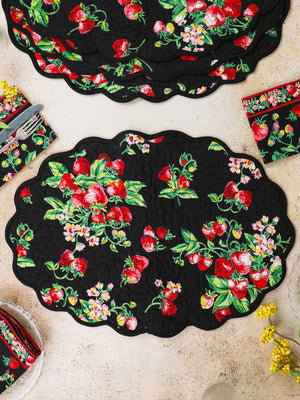 Strawberry Quilted Placemat Set of 4 - Black