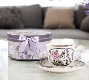 Lavender Porcelain Tea/Coffee Cup and Saucer in Gift Box