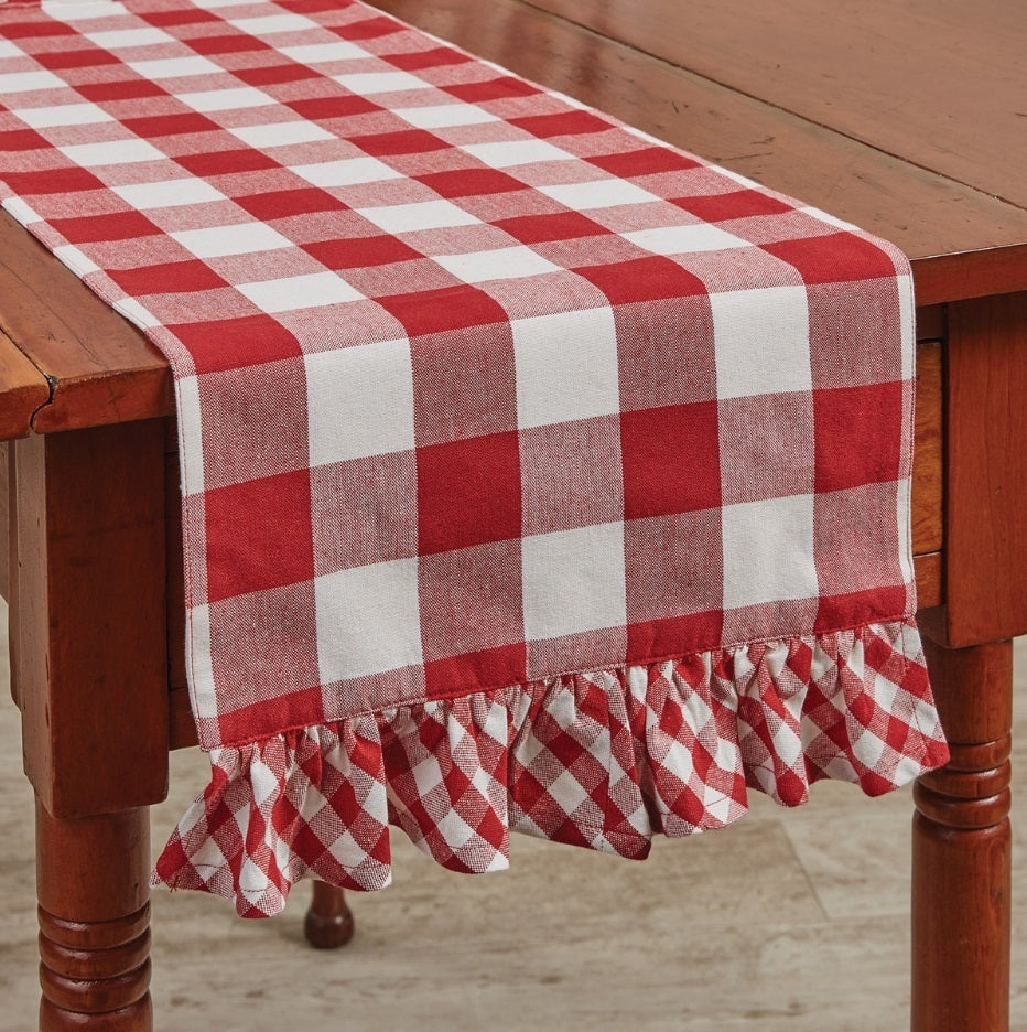Wicklow Ruffled Table Runner 42L Red