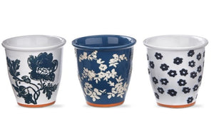 Blue floral herb pot assortment of 3