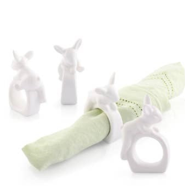 Porcelain Climbing Bunny Napkin Rings - Set of 4