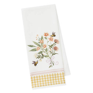 Sweet pea bouquet embellished dishtowel