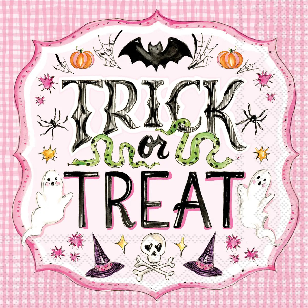 Paper Cocktail Napkin Pack /20 Pink Trick Or Treat Halloween