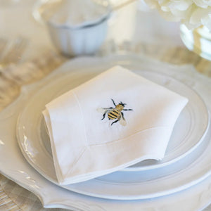 Embroidered Washed Casual Linen Napkin - New - White (Honey Bee)