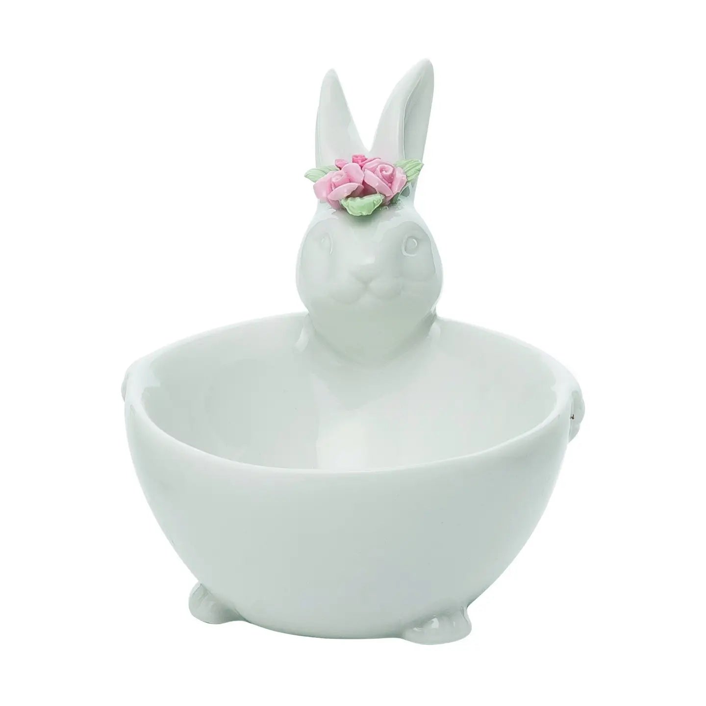 Bunny Bowl w/Colored Flowers Easter Home Décor