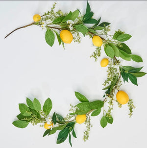 63" Lemon, Green Leaves And White Flowers Garland