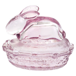 5.5" Long Bunny Glass Covered Dish Easter