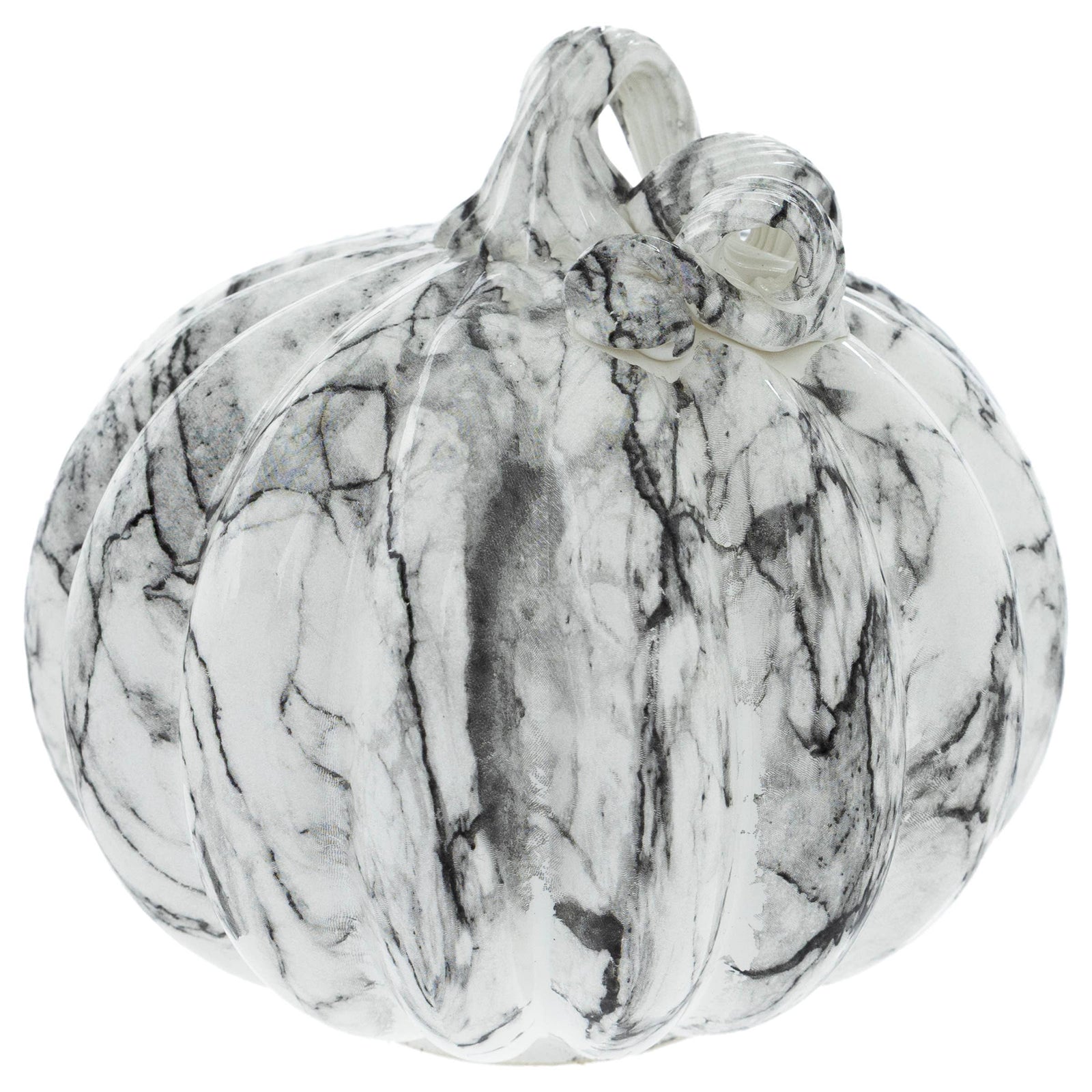 7.5" Black & White Marble Led Pumpkin Small Fall Autumn