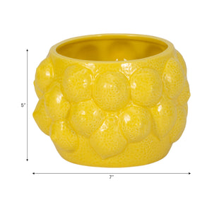 Planter Pot - Yellow Ceramic Solid Lemons Flower, 7 in.