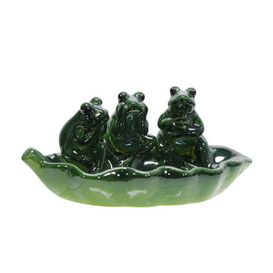 Bird Feeder - Green Ceramic Figurines on Leaf Base, 12 in.