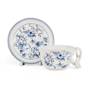 Blue Flowers Porcelain Cup and Saucer Set in Gift Box