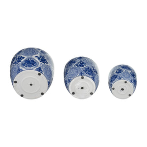 Planters Set of 3 - Blue Ceramic Vintage Style, 6/8/10 in.