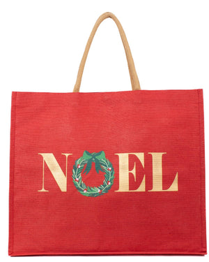 Noel Wreath Juco Carryall Tote   Red/Gold   22x19x8