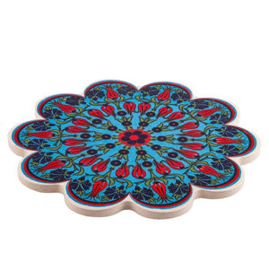 Tulips on Turquaz Large Vintage Ceramic Tile Trivet