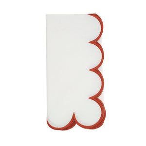 Cotton Scalloped Dinner Napkin: White/Rust / 20"