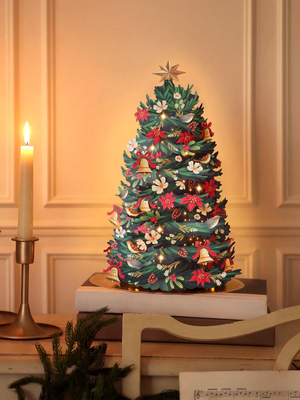 Twinkling Poinsettia Christmas Tree Lights Up