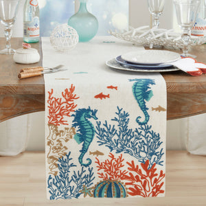 Sea Horse And Coral Table Runner: Multi / 16"x70"