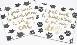 Cocktail Napkins | Drink Wine Pet My Cat - Foil - 20ct