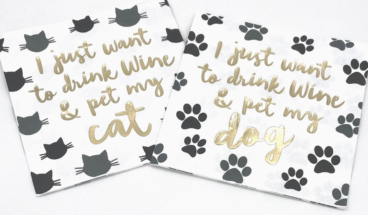 Funny Cocktail Napkins | Drink Wine and Pet My Dog-Foil-20ct