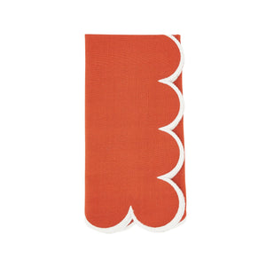 Cotton Scalloped Dinner Napkin: White/Rust / 20"