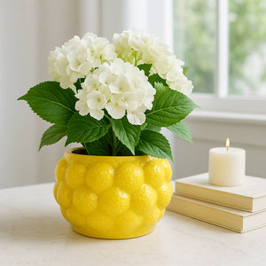 Planter Pot - Yellow Ceramic Solid Lemons Flower, 7 in.