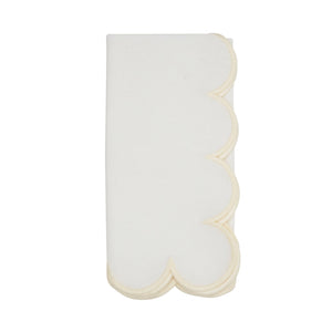 Cotton Scalloped Dinner Napkin: White/Rust / 20"