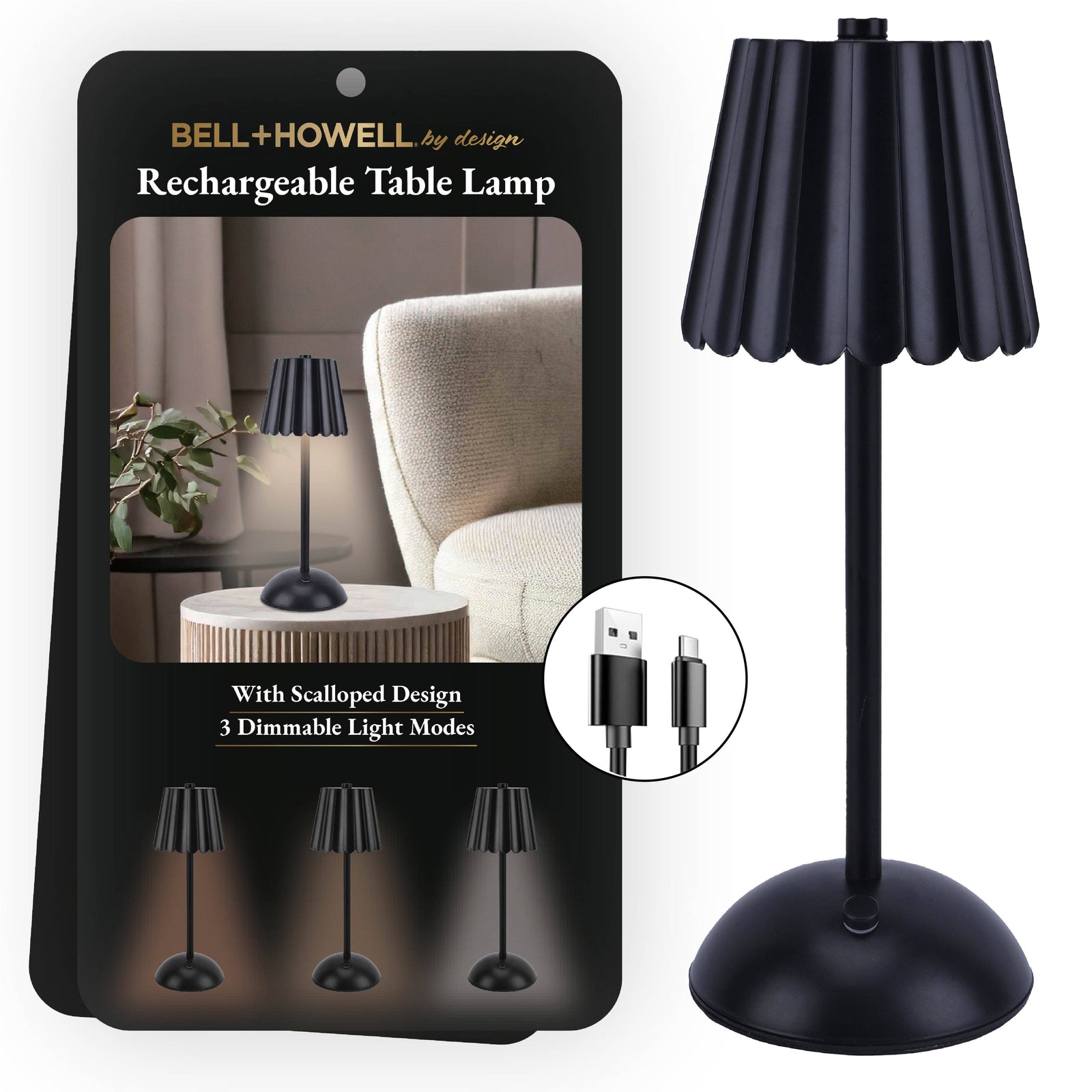 Bell + Howell By Design Rechargeable Scalloped Table Lamp