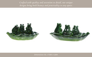 Bird Feeder - Green Ceramic Figurines on Leaf Base, 12 in.