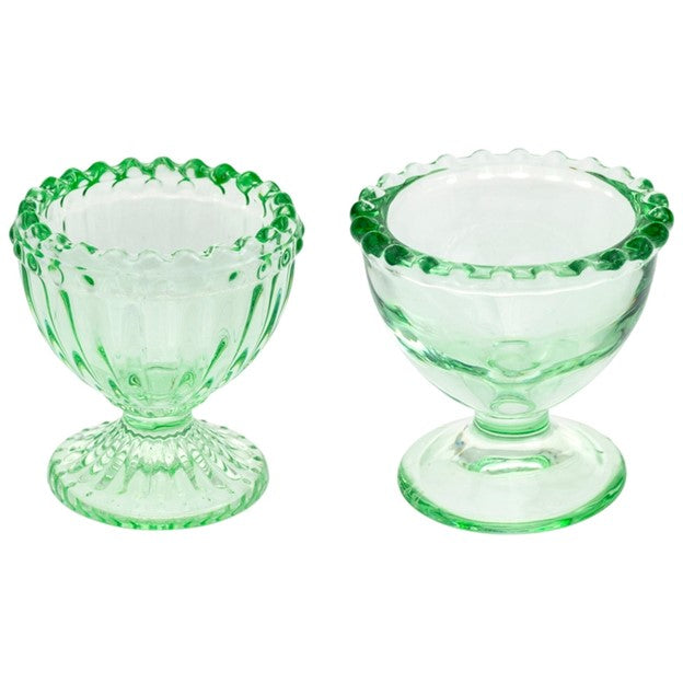 Green Glass Easter Egg Cups Set of 2